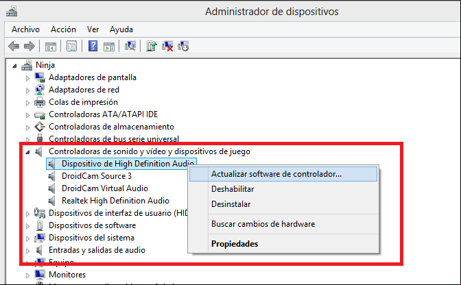 Actualizar el controlador de sonido