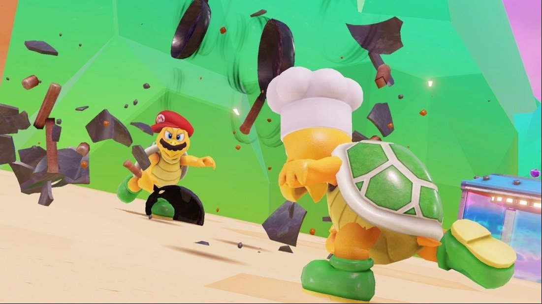 Super Mario Odyssey con su tortuga